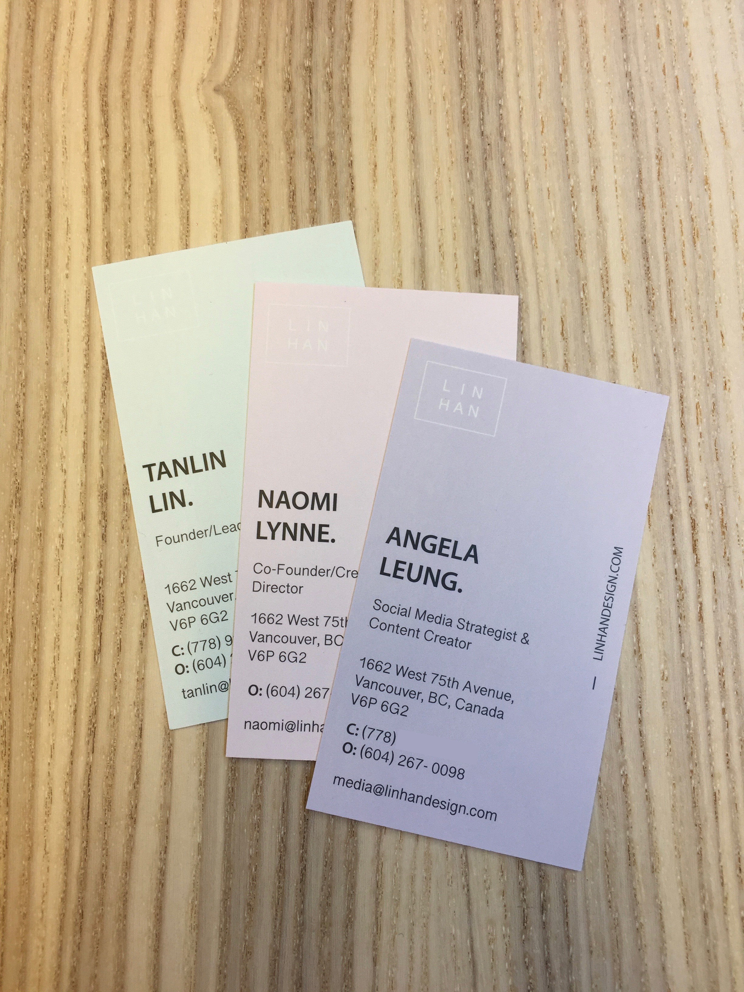 front of Linhan Design business card